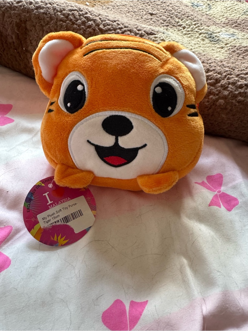 Cute Orange Tiger Plush Coin Purse- from Malaysia, can clip on bag or belt loop